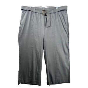 J.Jill Womens Pants XL Olive Green Linen Stretch Cropped Wide Leg Belted Beachy